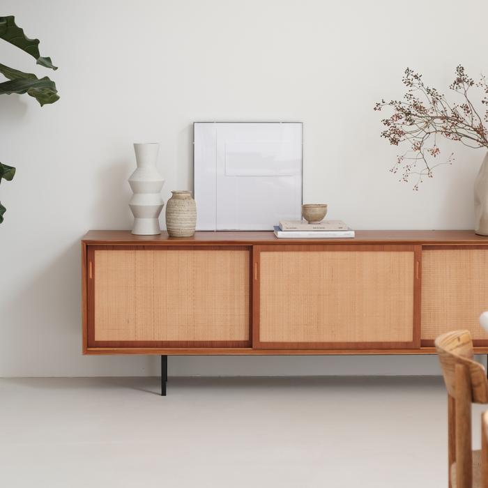 Buffet en rotin Oskar en teck/osier naturel 220 cm