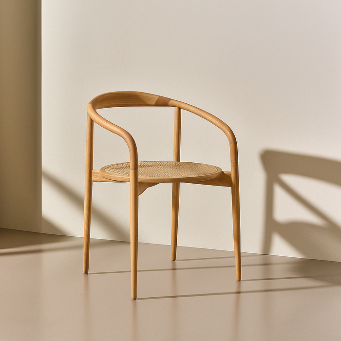 Ely oak dining chair with round rattan seat