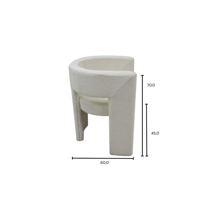 Silla de comedor de tela bouclé blanca con efecto de peluche