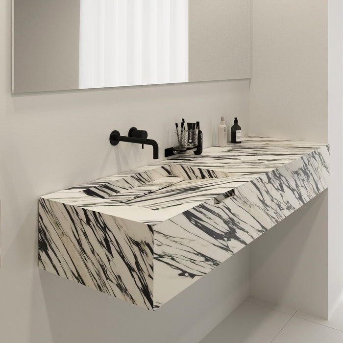 Mueble de baño Loudun con lavabo individual de mármol azul y blanco 170 cm