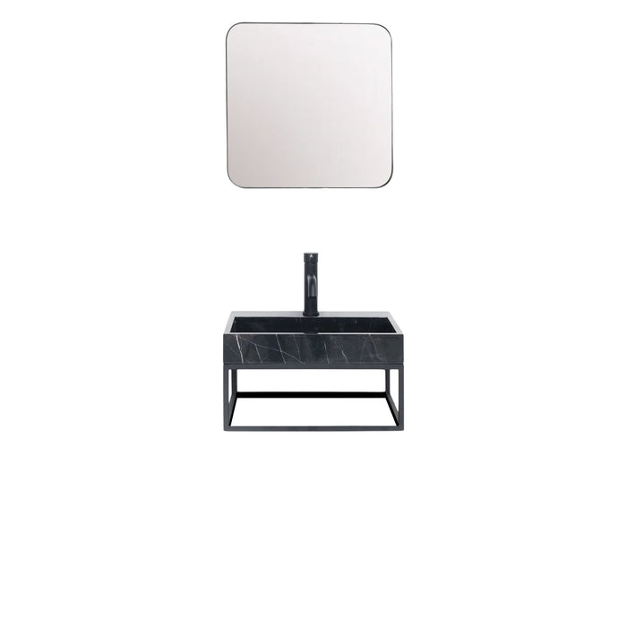 Lucern black metal bathroom vanity with black marble basin, George, with faucet hole