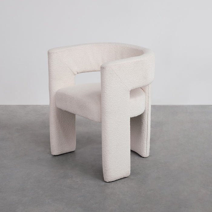 Silla de comedor de tela bouclé blanca con efecto de peluche