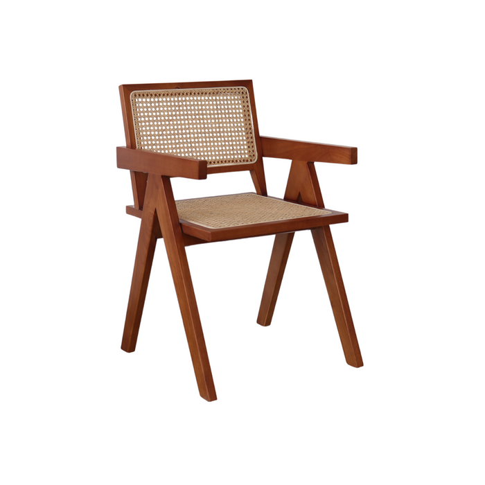 Chaise de salle à manger Ambazac avec accoudoirs, noyer et rotin
