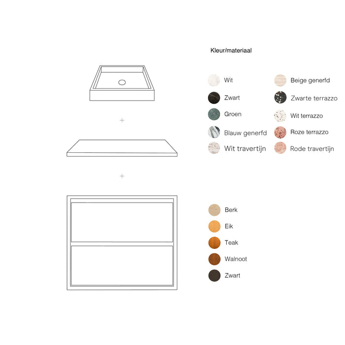 Ann walnut bathroom vanity with white marble top 80 cm