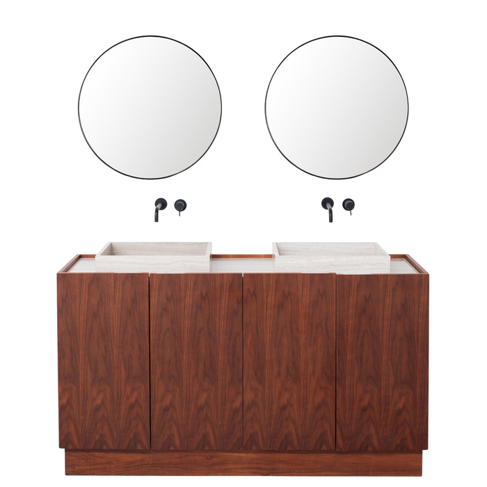 Set Felix Badkamermeubel in Walnoot met Marcel Bovenplaat en George Wastafel in Beige Marmer.