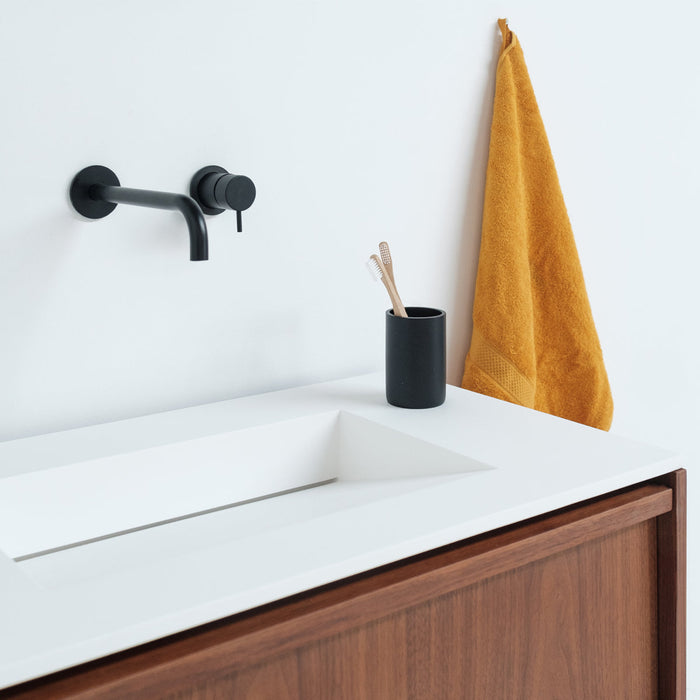 Walnoot badkamerset met Fien design - 80 cm - Solid surface wastafel
