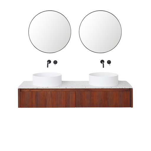 Set Ahun Badkamermeubel in Walnoot met Marcel Bovenplaat in Terrazzo en Sims Waskom in Solid Surface.ALT