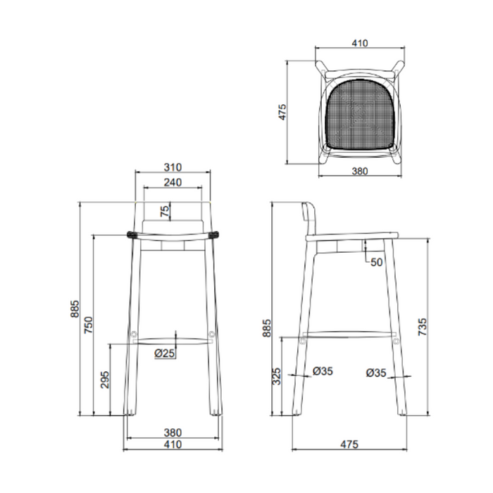 Taburete de bar Charmes, nogal, asiento de tela 75 cm