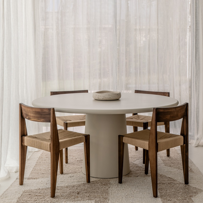 Mesa de comedor redonda Brocas efecto hormigón con pata cónica