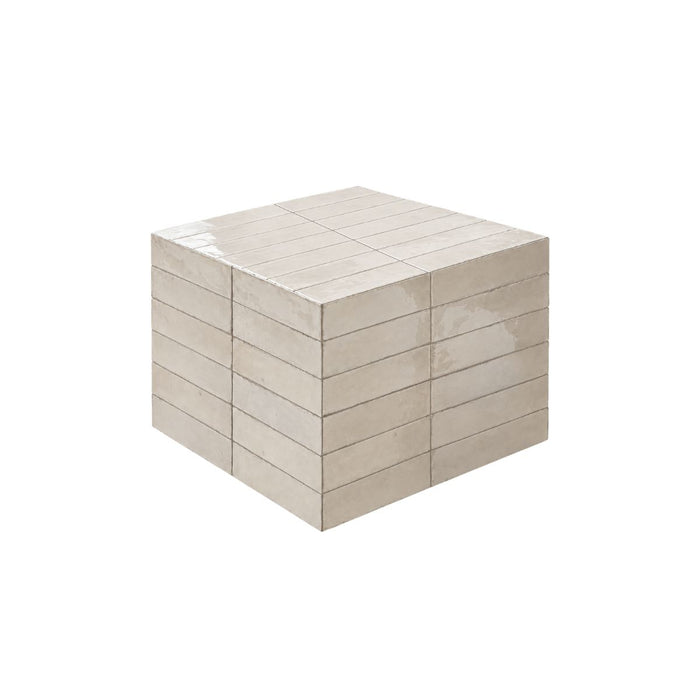 Mesa de centro Vence con azulejos beige claro, alta, 39 cm