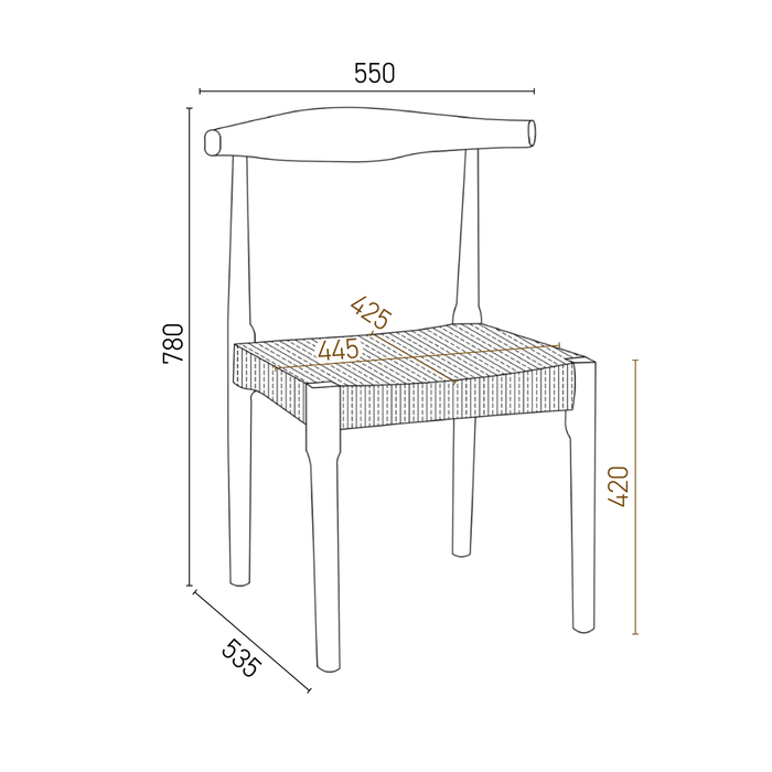 Gouzon dining chair, black oak, rope seat