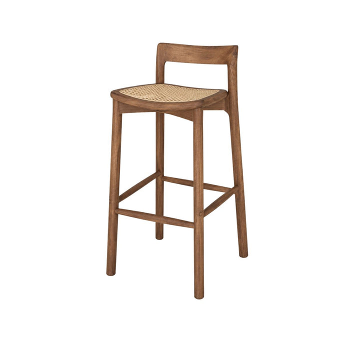 Taburete de bar Charmes de acacia color nogal y ratán 65 cm