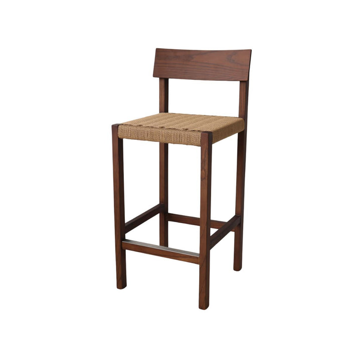 Tabouret de bar Rosalie – Noyer foncé avec assise tissée latte – Hauteur d’assise 65 cm