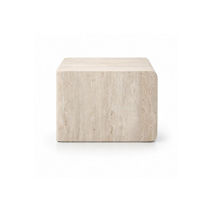 Salontafel Oona - B50 D50 H35 - Wit travertijn - Rechte rand - Ongevuld