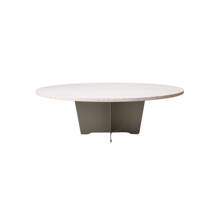 Bonzac round coffee table, steel, white travertine