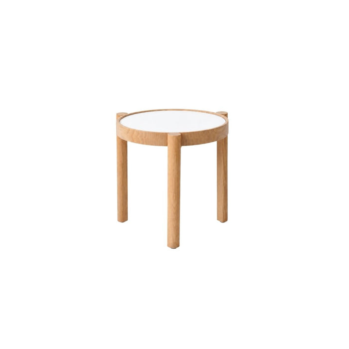 Lucie Stackable Side Table D35 H36,6 - Oak leg - White HPL tabletop