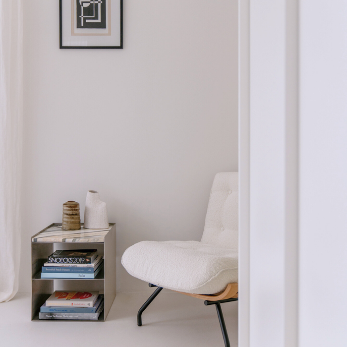 Salontafel Sofia staal blauw-wit marmer