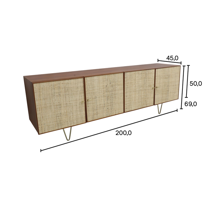 Dressoir Mark walnoot met raffia