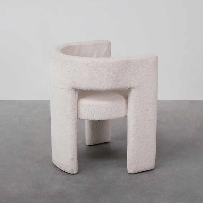Silla de comedor de tela bouclé blanca con efecto de peluche