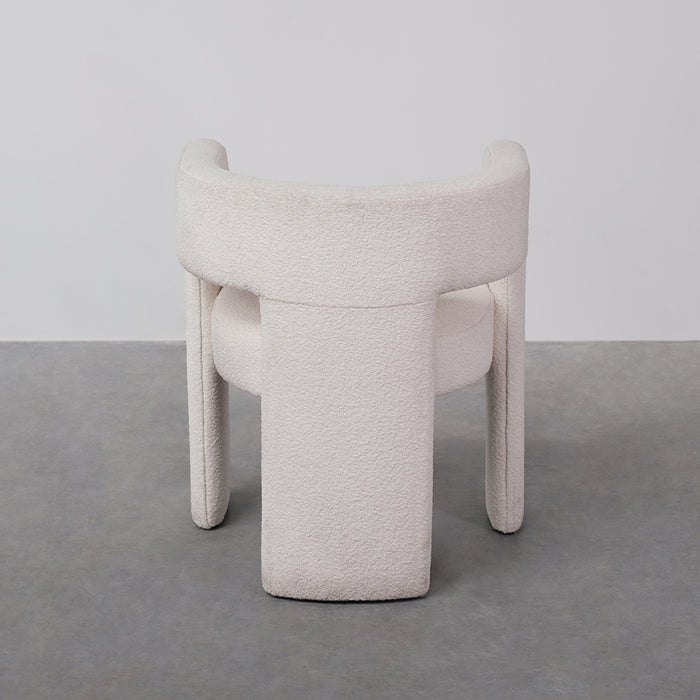 Silla de comedor de tela bouclé blanca con efecto de peluche