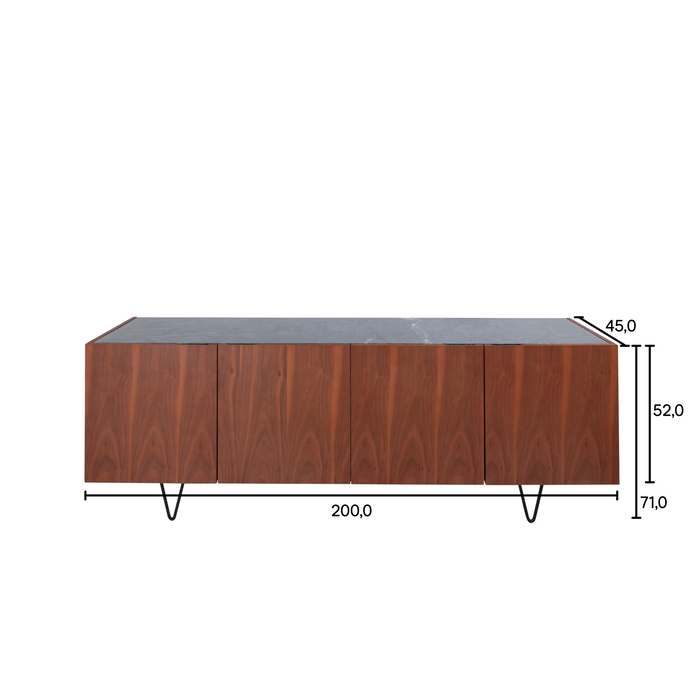 Buffet Pisa en noyer et marbre vert 200 cm
