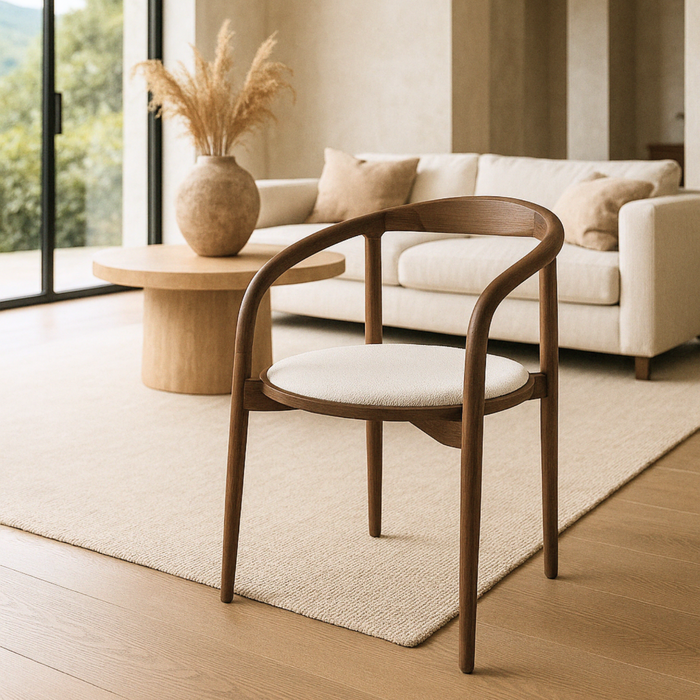 Esszimmerstuhl Ely Rauchholz mit rundem Stoffbezug beige/weiß VDF115