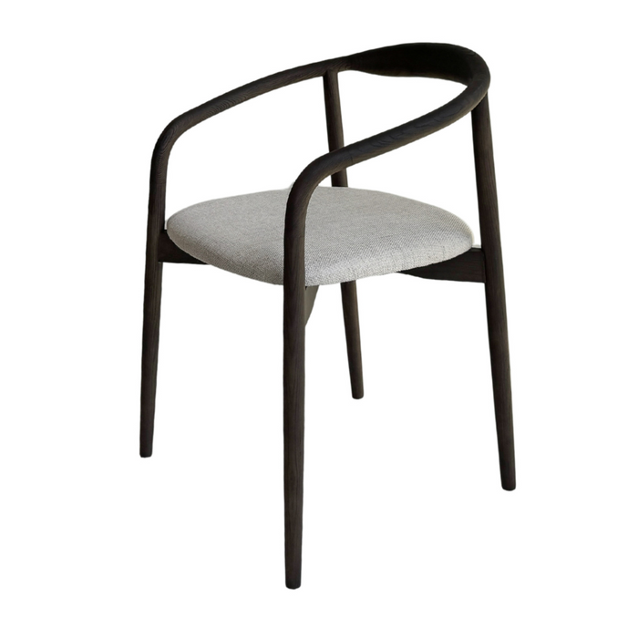 Silla de comedor Ely smoke de madera de caucho con asiento tapizado