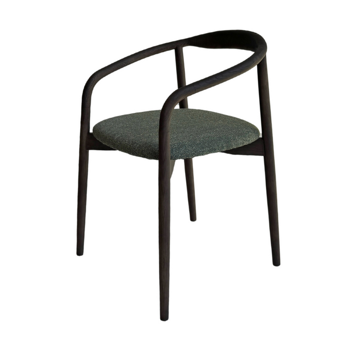 Silla de comedor Ely smoke de madera de caucho con asiento tapizado