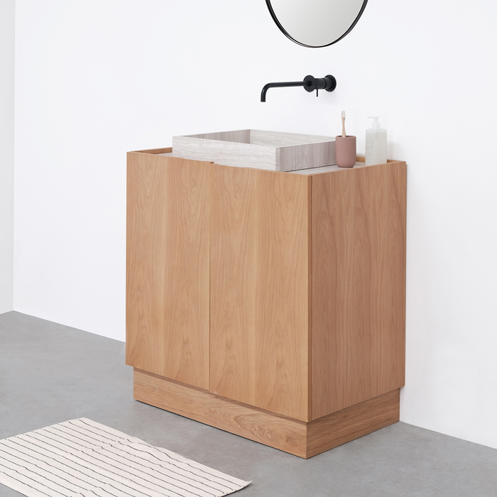 Felix oak bathroom vanity with beige marble George I 84 cm sink