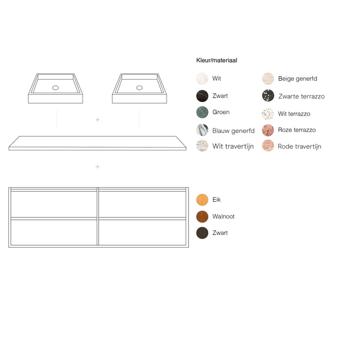 Mueble de baño Fien de roble con lavabos de terrazo George y encimera de terrazo 120 cm