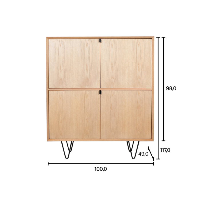Hoog dressoir Bob eik Scandinavisch 100 cm