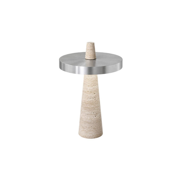 Lampe de table Figeac en acier et travertin blanc
