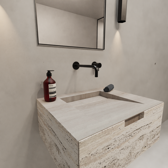 Meuble de salle de bain Loudun blanc en travertin 80 cm