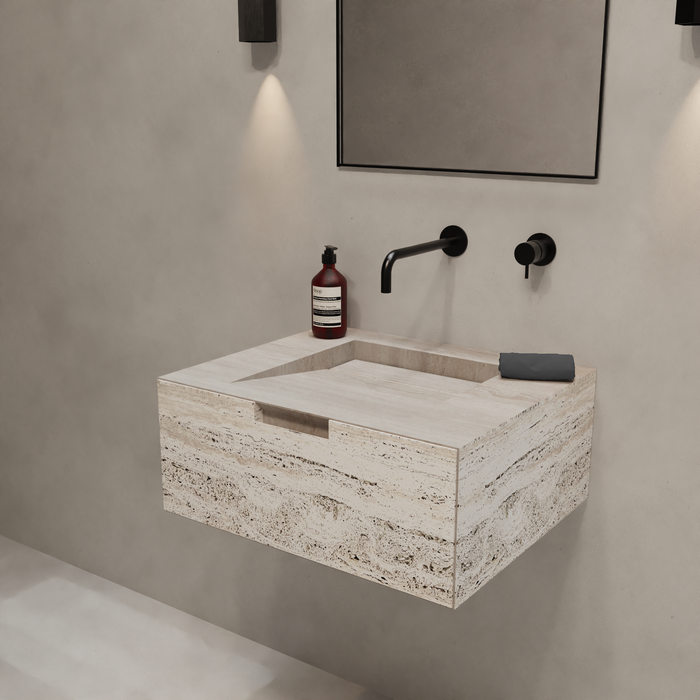 Meuble de salle de bain Loudun blanc en travertin 80 cm