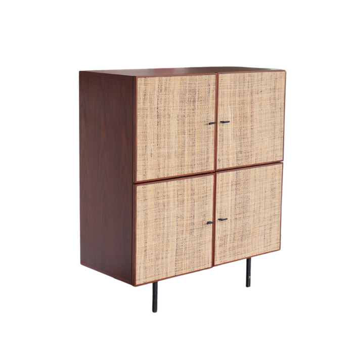 Hoog dressoir Mark walnoot raffia deuren