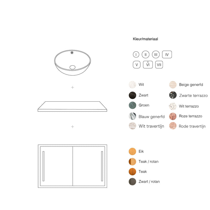 Nestor oak bathroom vanity with white marble and sink Alexis V 80 cm