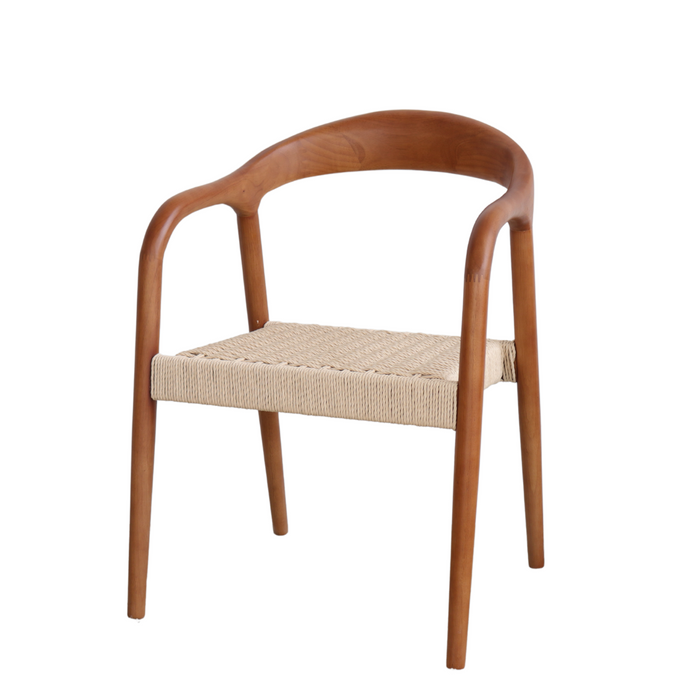 Silla de comedor Muret de nogal claro con cuerda trenzada