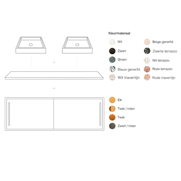 Mueble de baño Nestor de roble con lavabo de mármol beige George 150 cm