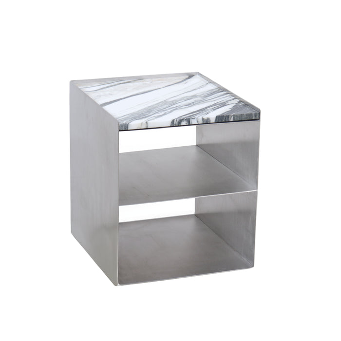 Salontafel Sofia staal blauw-wit marmer