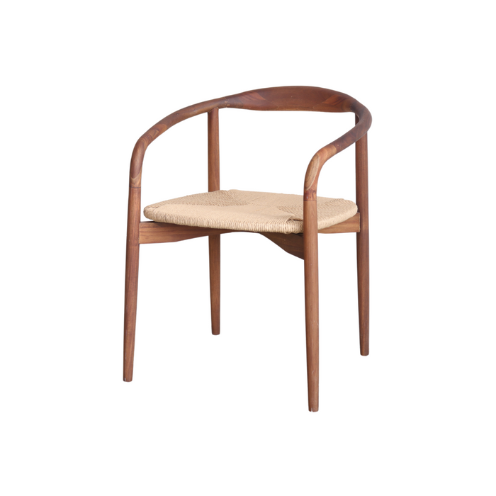 Chaise de salle à manger Ely en acacia noyer, assise tissée