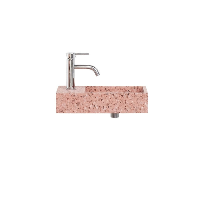 Lave-mains Porto en terrazzo rose avec trou de robinetterie à gauche