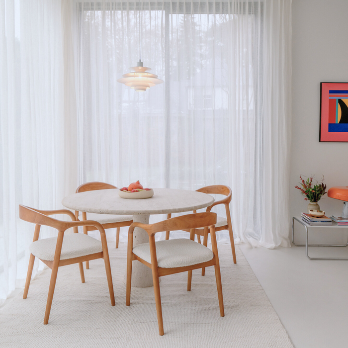 Mesa de comedor redonda Lormes travertino blanco Ø130 cm