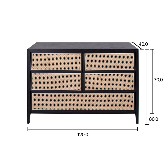 Buffet Wesley noir rotin tissé 120 cm