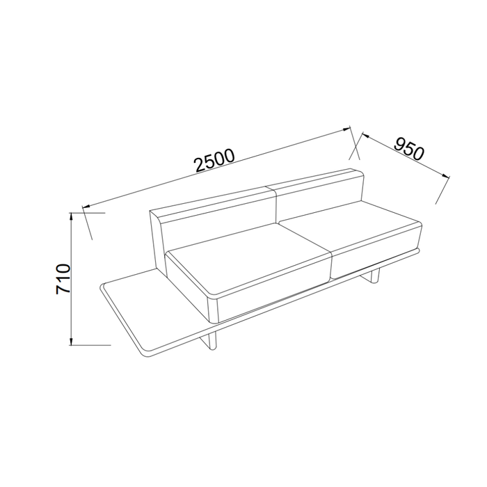 Daro bench, dark walnut, with spotted sandstone weave fabric seat, 250 cm