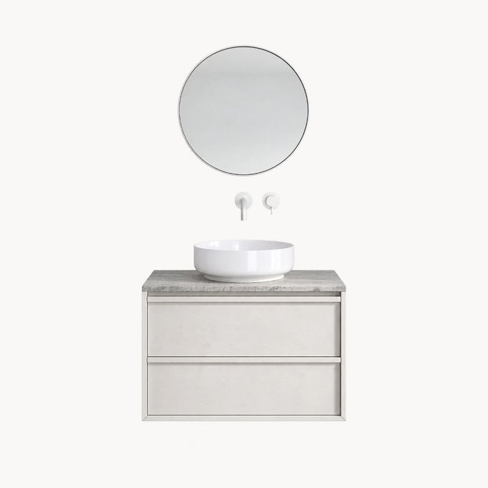 Fien Badezimmer-Set Weiß - 80 cm - Alexis II - Grauer Travertin