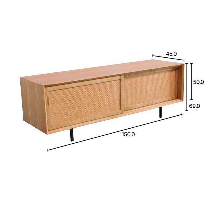 Vintage dressoir Oskar eik/naturel riet 150 cm