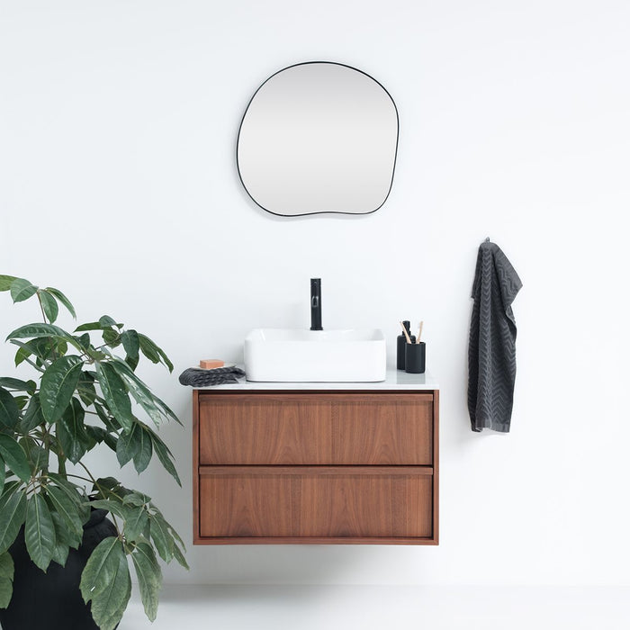 Fien badkamerkast in walnoot - Alexis wastafel - Marmeren plaat - 80 cm