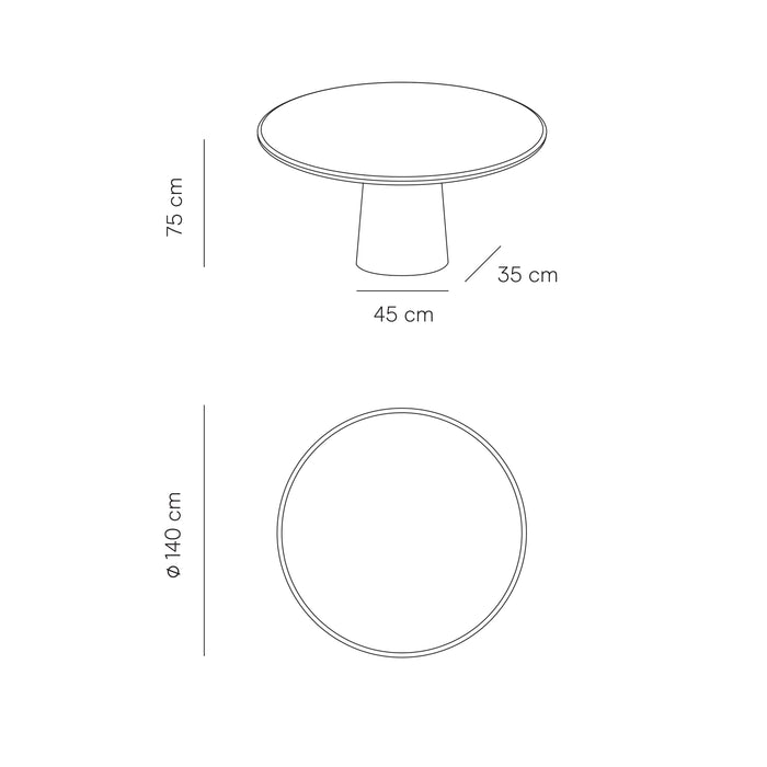Technische tekening eettafel Legna in 140cm