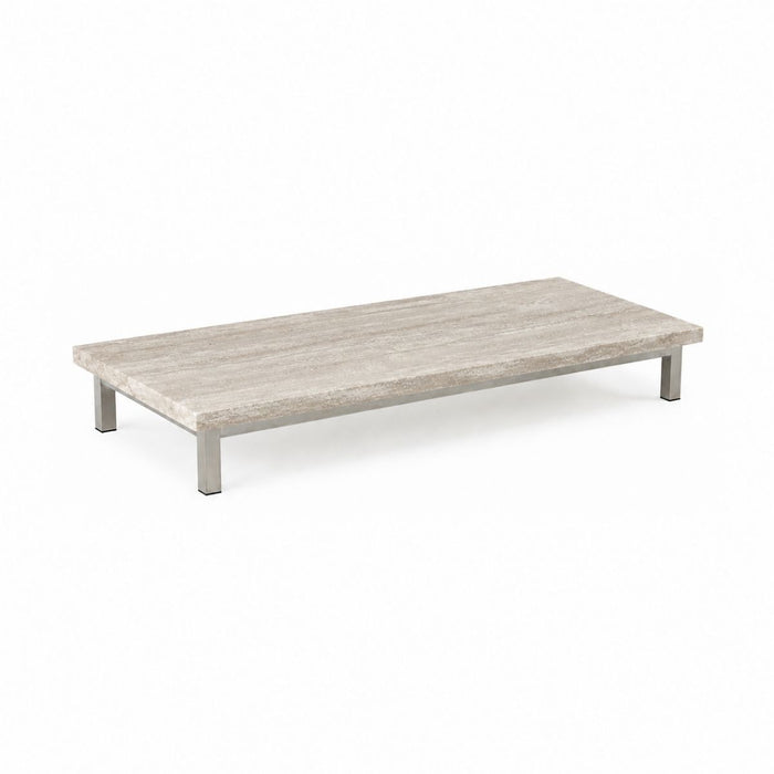 Mesa de centro Marais B168 D71 H20 - Patas cepilladas - Travertino blanco - Borde recto - Relleno - Acabado satinado