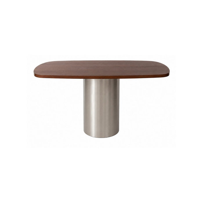 Table à manger Cassis - L160 P100 H75 - Piètement en acier brossé - Plateau en bois - Noyer foncé